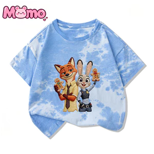 Zootopia hoạt hình giả thêu in hình cổ tròn tay ngắn dễ thương cho bé trai và bé gái