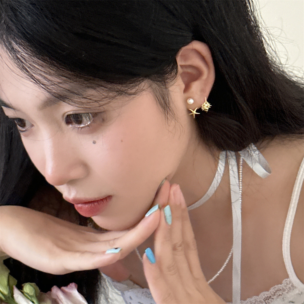 Bông tai ngọc trai sao biển dễ thương bạc s925