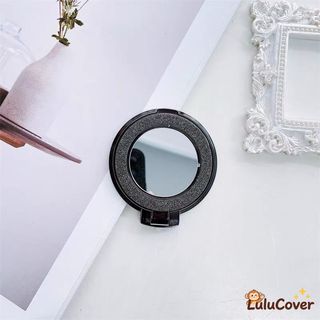 Nhẫn giá đỡ điện thoại tích hợp gương trang điểm & kim cương giả gắn xe ô tô, đa năng, cầm đứng, quà tặng cho bạn bè