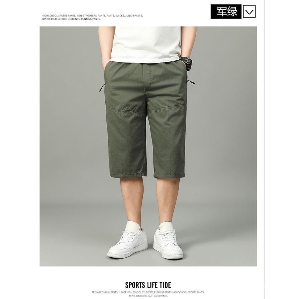 Quần crop vừa vặn cotton nguyên chất, màu trơn, dây rút và dây kéo, thoáng khí và thấm ẩm cho mùa hè ASUW