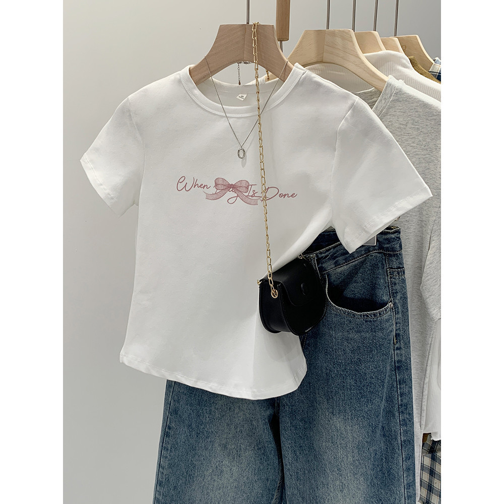 BOOM Áo Baby Tee Nữ Cotton Ôm Body-Áo Thun Ngắn Tay Y2K In Hình PhongCách Mùa Hè, Cổ Tròn Hàng Đầucách hàn quốc phong&22