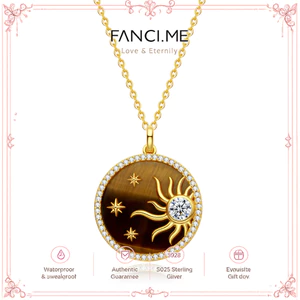 FANCIME "Juplight" Mặt dây chuyền mắt hổ năng lượng mặt trời Vòng cổ bạc Sterling
