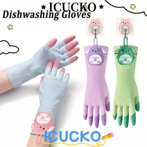 ICUCKO 1 Đôi Găng Tay Rửa Chén, Găng Tay Vệ Sinh Giặt Chống Trơn Trượt Kéo Dài, Găng Tay Vệ Sinh Nhà Bếp Chống Nước Hoạt Hình Bền Đẹp