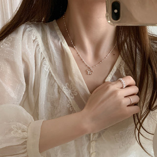 Vòng Cổ Bạc Rỗng Hoa Mặt Dây Chuyền Vòng Cổ Với Hạt Dây Chuyền Nữ Hàn Quốc Ngọt Ngào Phong Cách Cô Gái Đơn Giản Đa Năng Niche Vòng Cổ Xương Đòn Thời Trang