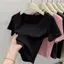 Phiên bản Hàn Quốc Áo thun Cotton cổ vuông ngắn phù hợp cho nữ tay ngắn mùa xuân mùa hè Phong cách mới Slimmer Look Tight Top