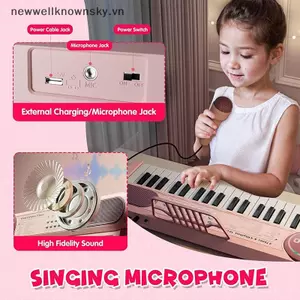 MỚI Năm Mới Màu Hồng Đồ Chơi Piano Cho Bé Gái 37 Phím Bàn Phím Điện Tử Di Động Có Micrô Sinh Nhật SKY