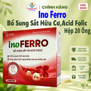 Ino Ferro Ích Nhân Bổ Sung Sắt Hữu Cơ, Acid Folic Giảm Tình Trạng Thiếu Máu Do Thiếu Sắt-Hộp 20 Ống