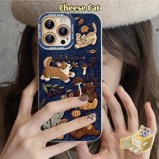 Ốp điện thoại hình chó mèo màu xanh đậm cho iPhone 17 Pro 13 14 15 Plus 11 12 16 Pro Max XR Xs Max 7Plus 6 8 SE