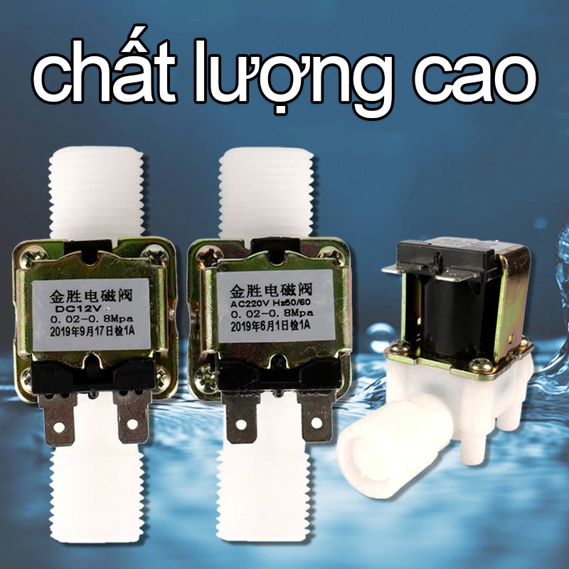 Van Điện Từ Nước 12VDC 220VAC Thường Đóng Có Áp Phi 13 Phi 21 Phi 27 Ren Ngoài