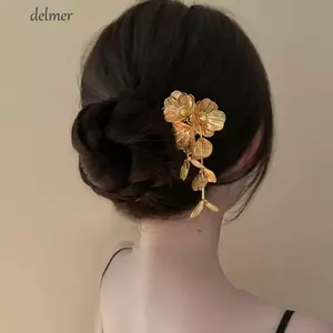 Kẹp tóc DELMER Hanfu, Que tóc hình chữ U kim loại vàng tua rua, Que tóc cổ cho phụ kiện sườn xám hình chữ U màu bạc