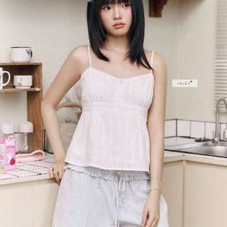 𝐁𝐨𝐧𝐧𝐢𝐞 𝐓𝐨𝐩 - Áo kiểu nữ, áo 2 dây xô hoa phối ren nút màu trắng nhien.official NAS00062