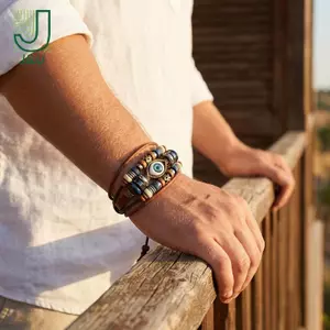 Vòng tay bằng da có thể điều chỉnh Unisex Hạt mắt cổ điển Phụ kiện trang sức thủ công để tặng quà
