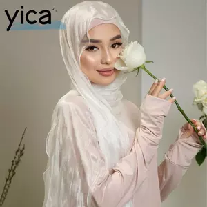 Khăn choàng chống nắng YICA, Khăn lụa màu trơn voan, Thời trang Xù viền mềm sáng bóng bọc ngoài trời