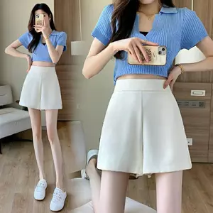 Bộ đồ quần short màu trắng lưng cao Bộ đồ dáng rộng Quần thường ngày Quần nóng