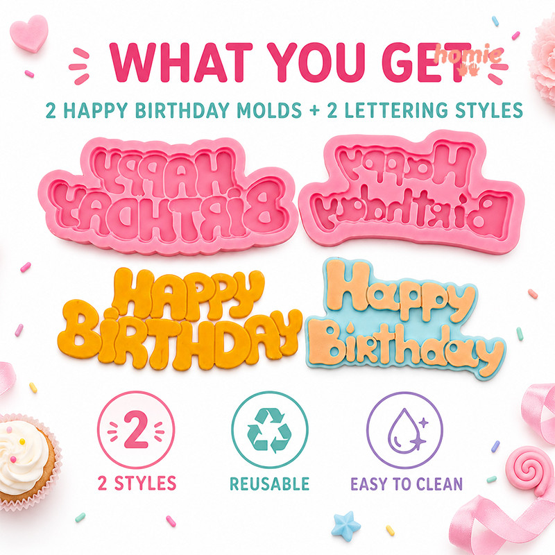 ✨Homie✨Khuôn silicon làm bánh fondant hình chữ cái chúc mừng sinh nhật, tự làm khuôn trang trí bánh kem hình chữ cái
