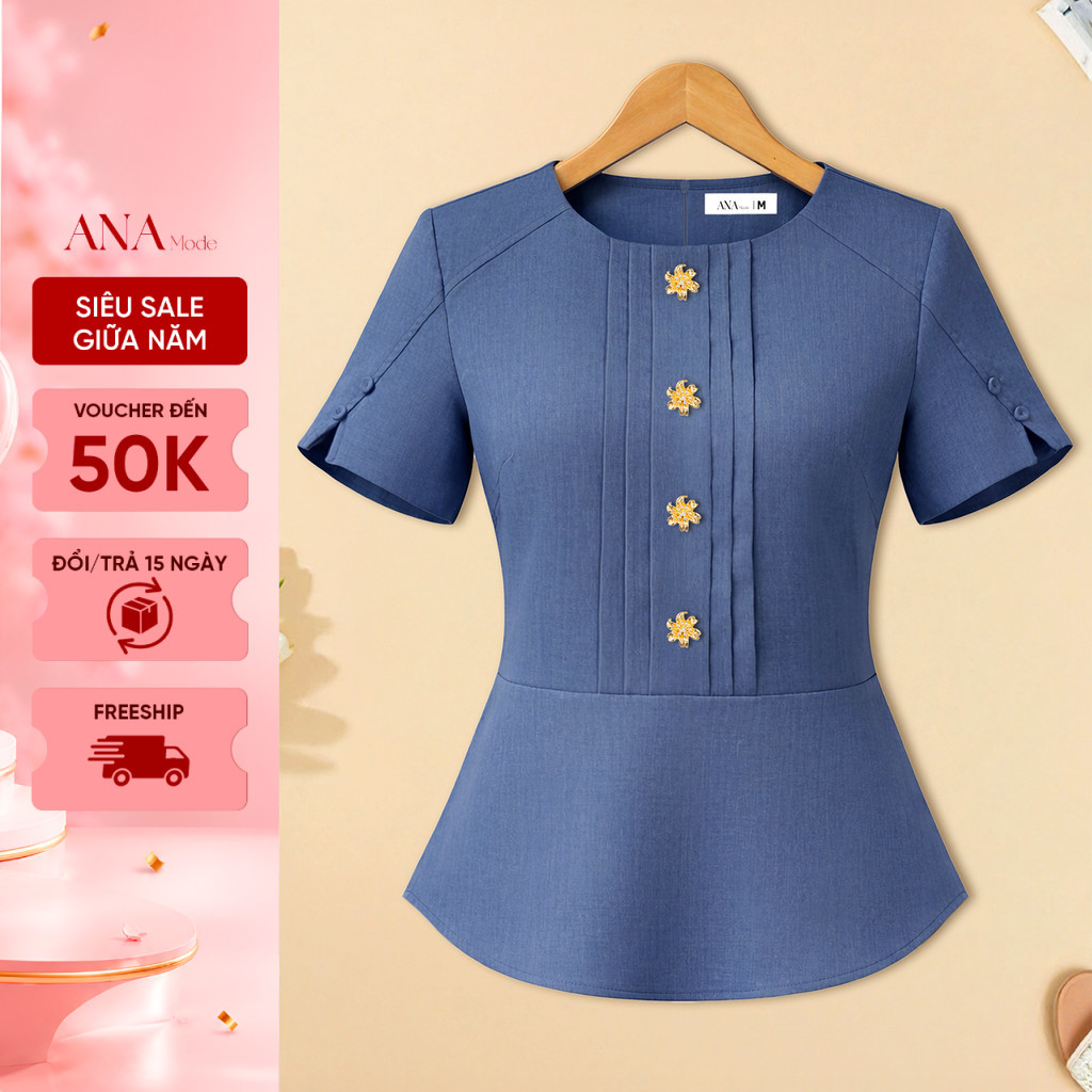 Áo Kiểu Peplum Trung Niên ANA Mode Chất Liệu Cotton Xược Quý Phái Đi Tiệc Quà Tặng Mẹ AK25VHK06