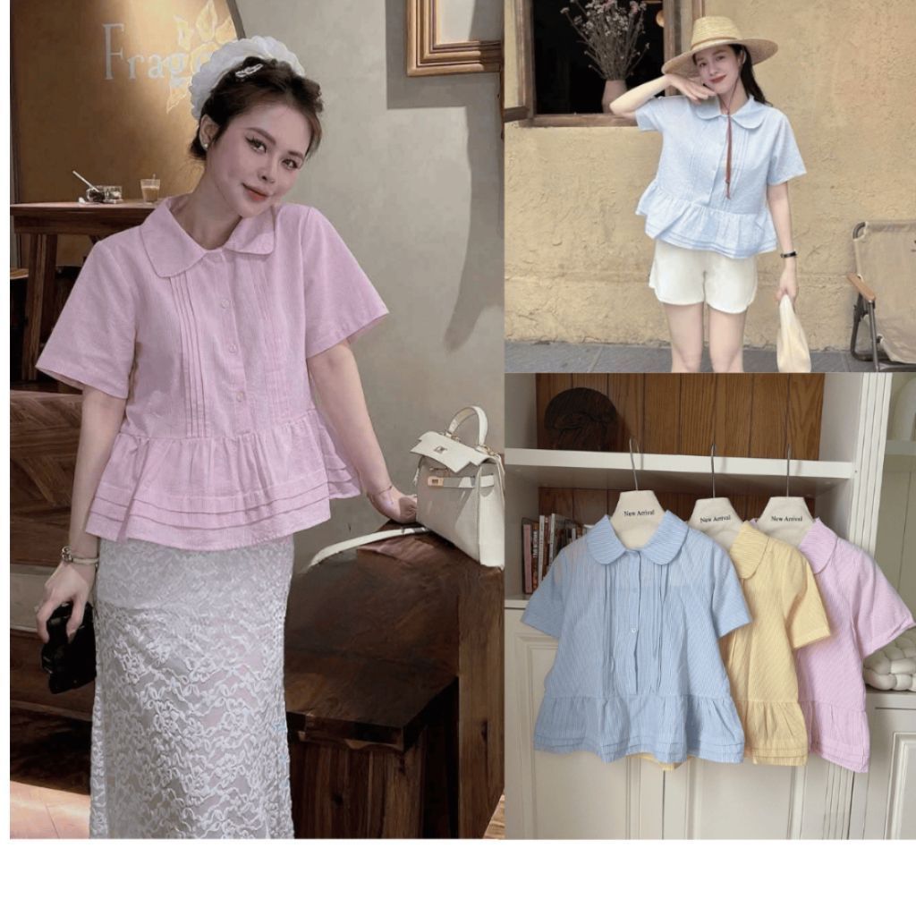 Áo sơ mi kẻ cổ sen xếp ly dáng xoè nhẹ tiểu thư M6029