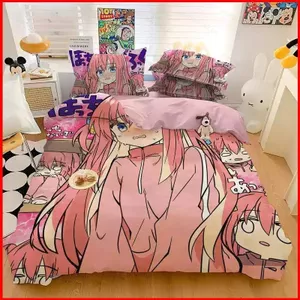 ST2 Bocchi The Rock 3IN1 Ga trải giường Vỏ chăn gối Bộ chăn ga gối Phòng ngủ gia đình Có thể giặt Anime Phù hợp với TS2