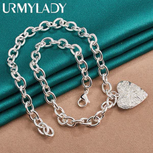 URMYLADY Bạc 925 Trái Tim Khung Ảnh Mặt Dây Chuyền Vòng Cổ 18 Inch Dành Cho Nữ Tiệc Cưới Trang Sức Thời Trang