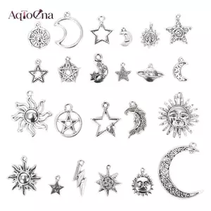 AqToCna 23 Cái / bộ Hỗn Hợp Bạc Ngôi Sao Mặt Trăng Mặt Dây Chuyền DIY Thủ Công Trang Sức Phát Hiện AqToCna