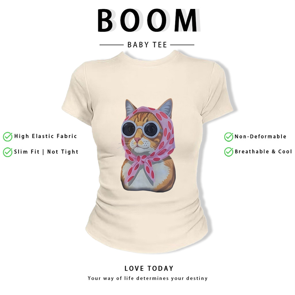 BOOM Áo Baby Tee Nữ Cotton Ôm Body-Áo Thun Ngắn Tay Y2K In Hình PhongCách Mùa Hè, Cổ Tròn Hàng Đầucách hàn quốc phong148