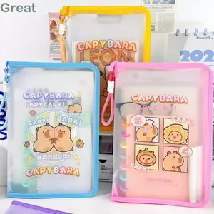 Thư mục giấy thử nghiệm tuyệt vời, Túi đựng hồ sơ Capybara A4 chống nước dung tích lớn, Túi lưu trữ dữ liệu dày cầm tay hoạt hình Đồ dùng học tập