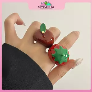 MYPANDA Vintage Men Nhỏ Giọt Dầu Dâu Trái Cây Chunky Nhẫn Nữ Y2K Dễ Thương Ngọt Ngào Nhẫn Dành Cho Nữ Trang Sức Cá Tính Quà Tặng.