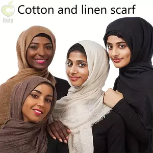 Khăn Hijab ROLY, Khăn choàng Turban cỡ lớn nhăn, Khăn trơn màu trơn thoáng khí