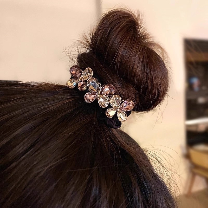 Vòng tóc bướm phong hàn đính đá dây buộc đuôi ngựa mẫu mới đa năng phụ kiện tóc nữ