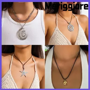 Vòng cổ vỏ sò MERIGGIARE, Trang sức sao biển hợp kim bạc, Vòng cổ mặt dây chuyền ốc xà cừ vàng