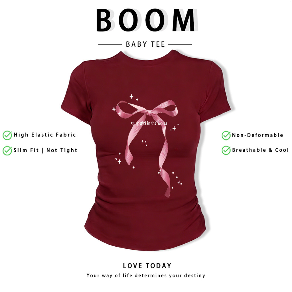 BOOM Áo Baby Tee Nữ Cotton Ôm Body-Áo Thun Ngắn Tay Y2K In Hình PhongCách Mùa Hè, Cổ Tròn Hàng Đầucách hàn quốc phong154