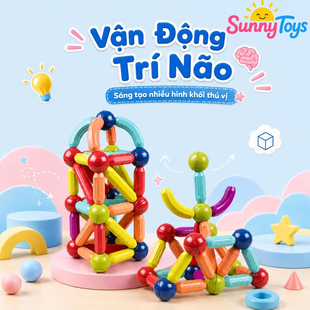 Bộ Xếp Hình Nam Châm SunnyToys 64 Chi Tiết - Ghép Nhà, Ghép Khối Và Mô Hình Sáng Tạo