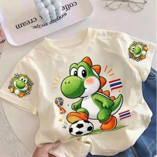 Áo Thun Trẻ Em Bé Trai Gái In Yoshi Bóng Đá Thái Lan, Áo Bông Ngắn Tay Hè Phong Cách Mario Size 3-12 Tuổi COD