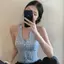 Áo yếm hở lưng kẻ sọc màu xanh dành cho nữ mùa hè Slim-fit Thiết kế bên trong Feel Hot Girl Base Top Trang phục bên ngoài