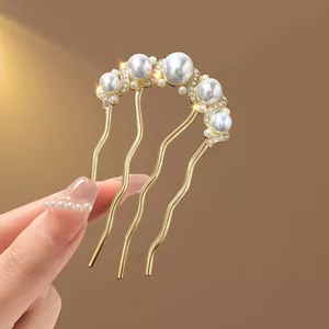 Tóc Vàng Hình Chữ U Kẹp Tóc Ngọc Trai Kim Cương Giả Sóng Lược Tóc Thanh Lịch Bốn Gót Mới Phong Cách Trung Hoa Mặt Sau Đầu Tấm Kẹp Tóc Kẹp Tóc
