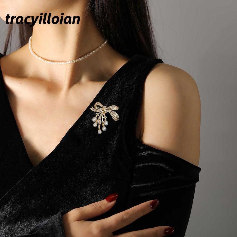 TRACEILLOIAN Trâm cài sang trọng, Tay nghề nặng nề Nơ nữ Ve áo Trâm cài, Thanh lịch đầy đủ các tua rua kim cương Kim cương Cài áo hàng ngày