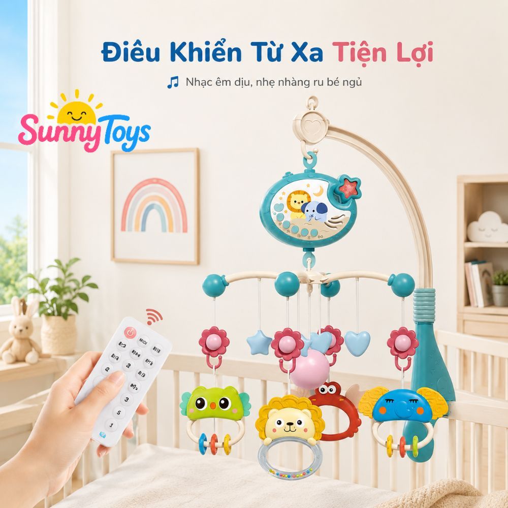Treo Nôi Cũi Cho Bé Sơ Sinh SunnyToys - Xoay 360 Độ, Có Nhạc Và Điều Khiển Từ Xa