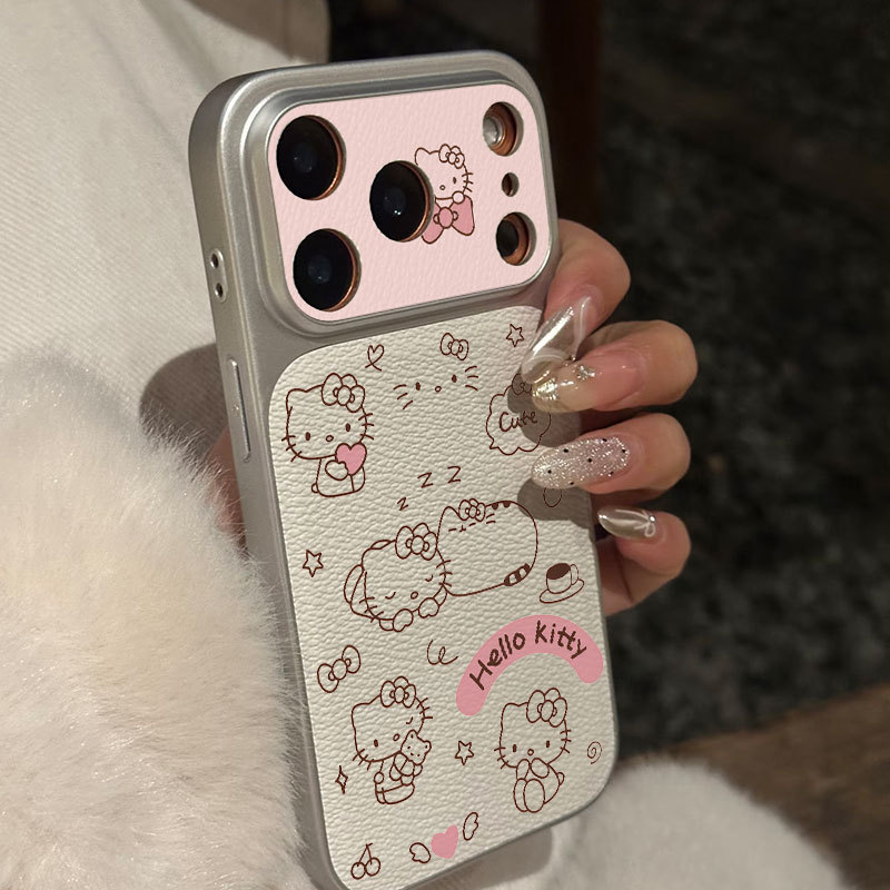 Ốp lưng iPhone họa tiết da mạ họa tiết mèo Kitty iPhone 17 16 15 14 13 12 11 Pro Max Plus Max