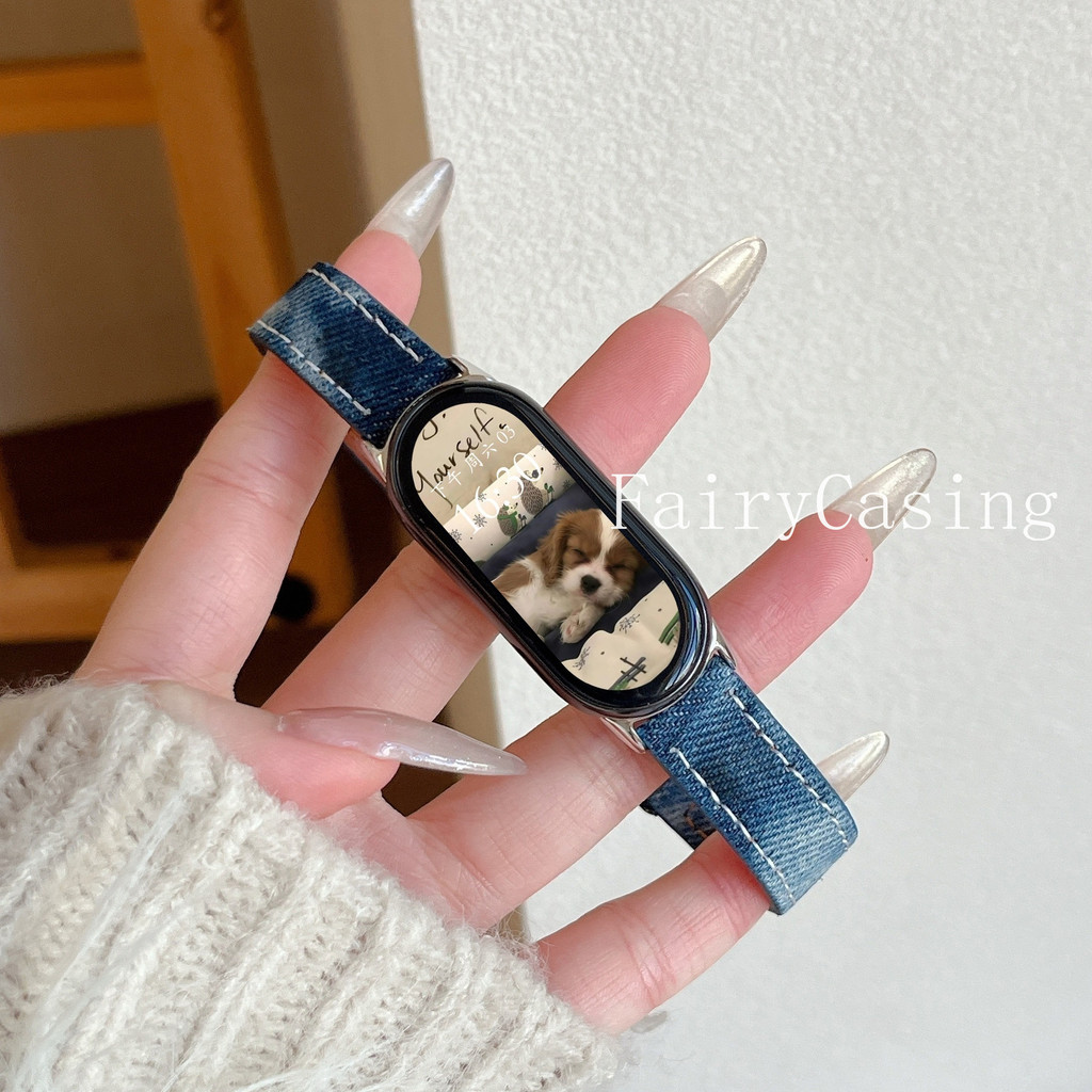 Dây Đeo Da Vải Denim Cho Xiaomi Band 10 8 9 Pro Vòng Tay Từ Tính Cho Redmi Watch 6 5 4 Dây Đeo Đồng Hồ