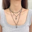 Vòng cổ mặt dây chuyền chữ thập Gothic cổ điển cho phong cách Y2K | Vòng cổ có thể điều chỉnh đính cườm bạc đen xếp chồng bốn lớp, dành cho bữa tiệc hàng ngày