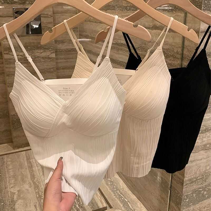 Áo Hai Dây Nữ Có Đệm Ngực Cố Định Bra Top Lưng Đẹp Không Gọng Mềm Mại Thoáng Khí Mặc Trong Mặc Ngoài