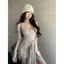 Váy đeo chéo màu xám giả hai mảnh có dây buộc nữ mùa hè Slim-Fit Hot Girl Váy ngắn có đệm ngực