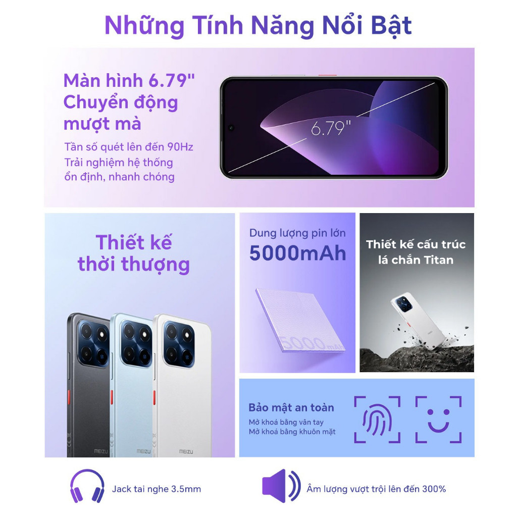 [Mới] Điện Thoại Meizu Mblu 22 l Màn Hình 6.79" 90Hz l Pin 5000mAh | Chính hãng