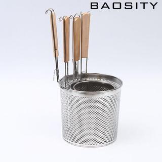 Giỏ đựng thức ăn bằng lưới thép không gỉ có tay cầm bằng gỗ để thoát nước nấu sôi trong nhà bếp