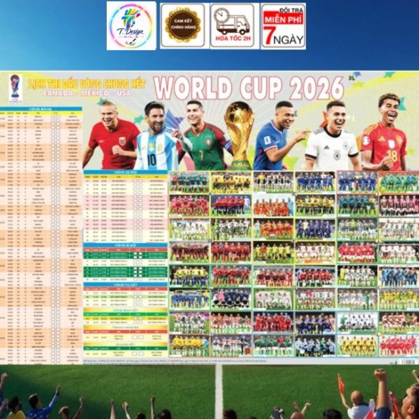 Decal bóc dán - Lịch Thi Đấu World Cup 2026 (Kích Thước 40x30Cm)