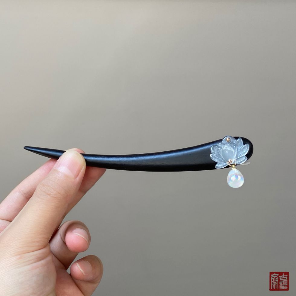 Kẹp tóc WHX-13cm {Qinghuan Hình học} Kẹp tóc Ebony Kẹp tóc ngọc trai hoa sen xanh