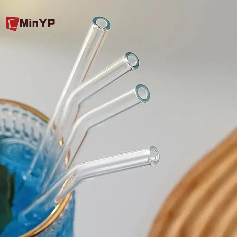 CMinYP Bộ ống hút thủy tinh có thể tái sử dụng Chất làm mịn Borosilicate cao Đuôi ống hút uống nước thân thiện với môi trường có bàn chải làm sạch vinh quang