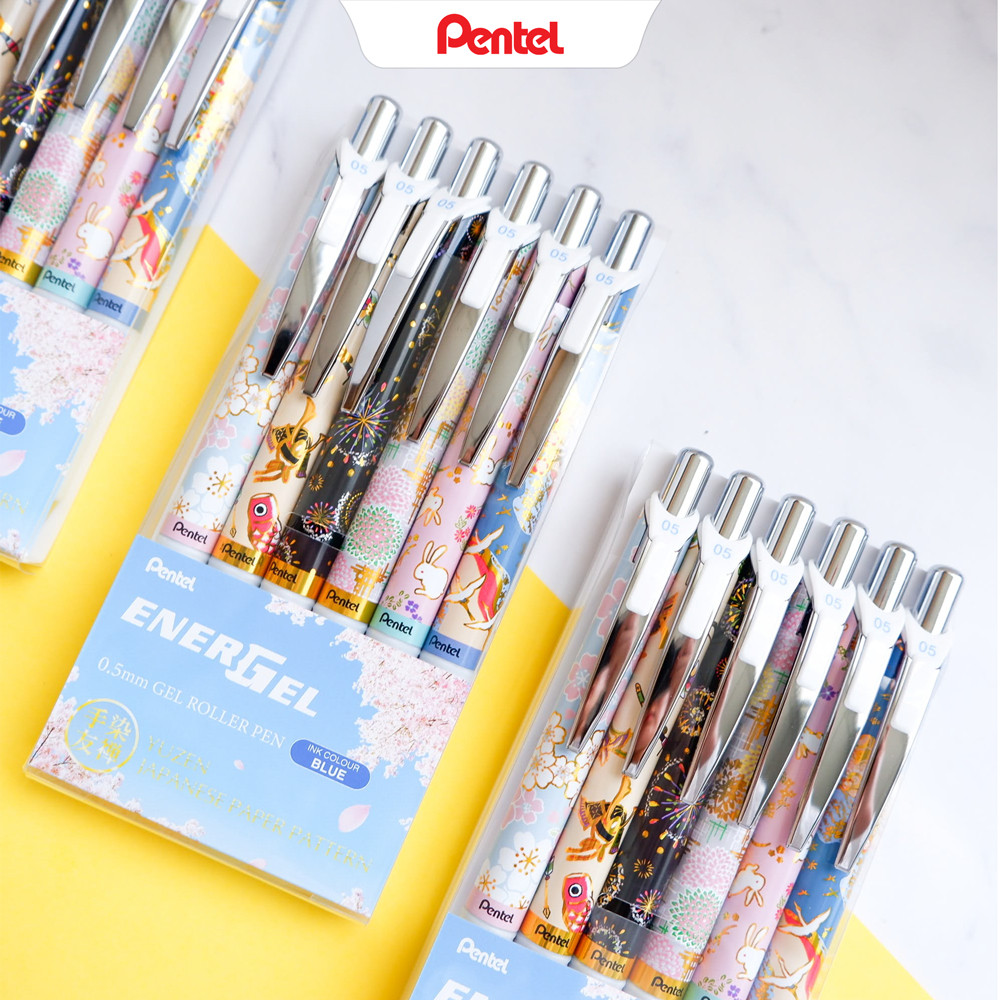 Bút gel Pentel Energel Yuzen 0.5mm bút viết cao cấp dành cho học sinh thiết kế hoa văn Nhật tinh tế