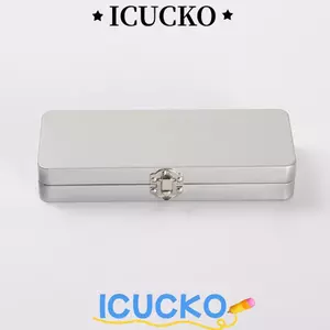 Hộp khóa kim loại ICUCKO, Hộp lưu trữ kim loại hình chữ nhật bằng sắt, Vỏ lật màu bạc có khóa Bàn chải mỹ phẩm Hộp màu nước nguyên khối