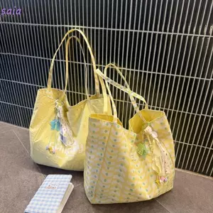 Túi vải SAIA, Túi Tote một vai thông thường dung tích lớn, Túi đeo sau hai mặt đi lại phong cách đại học dành cho sinh viên